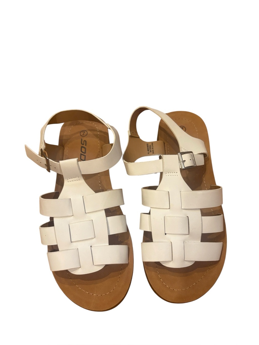 Soda Size 7 White Strappy Woven Fisherman Buckle Sandals